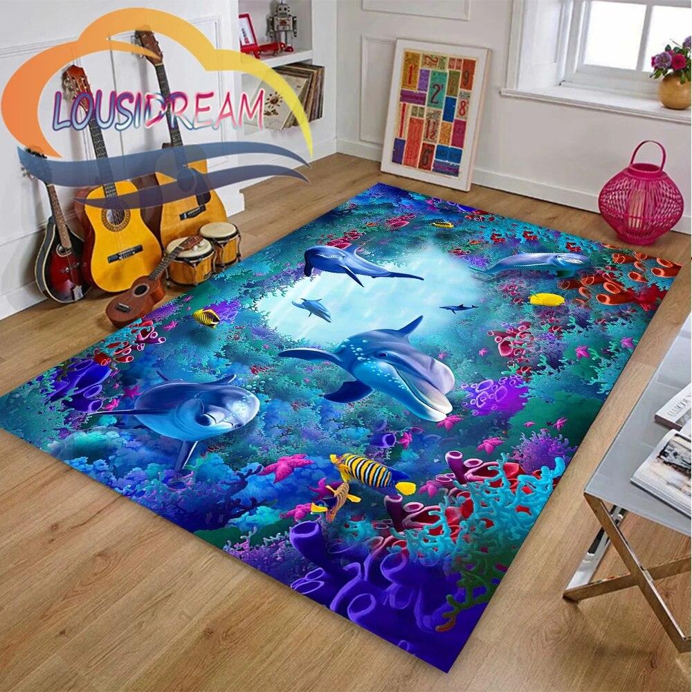 Sea Animal World Koberec Delphinidae Koberec Oceanic Delfíni Obývací pokoj Ložnice Velká plocha Měkká 3D módní dekorace Mat