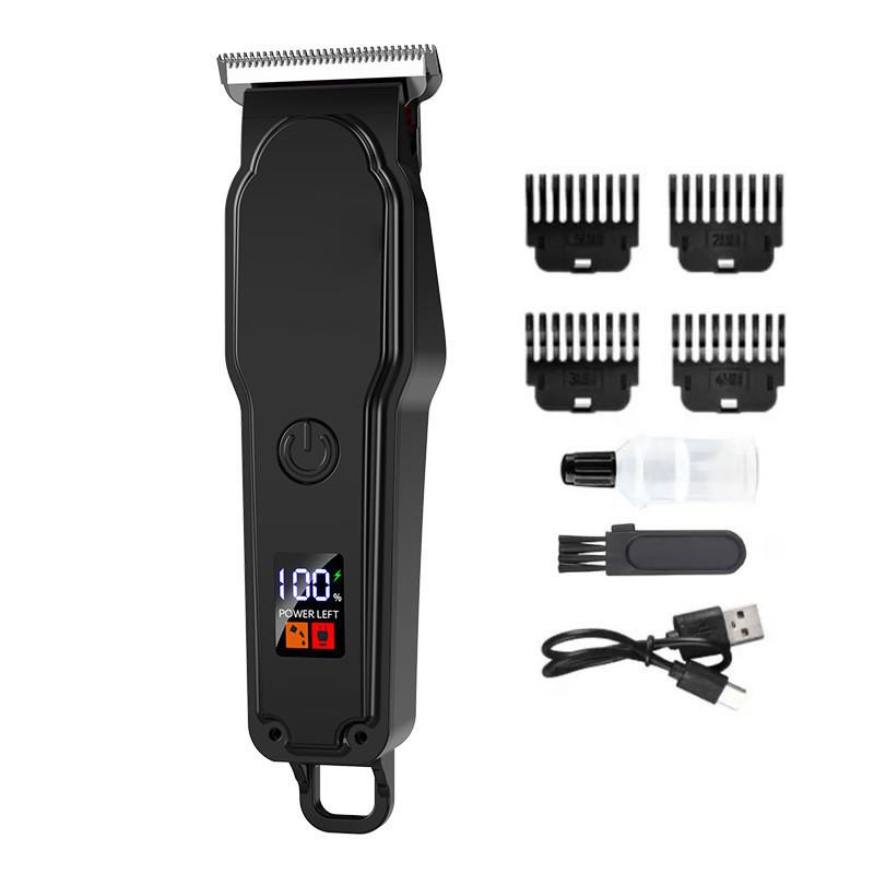 Rechargeable Electric Hair Trimmer with Digital Display, Multi-functional Carving, and Oil Head Push Comb