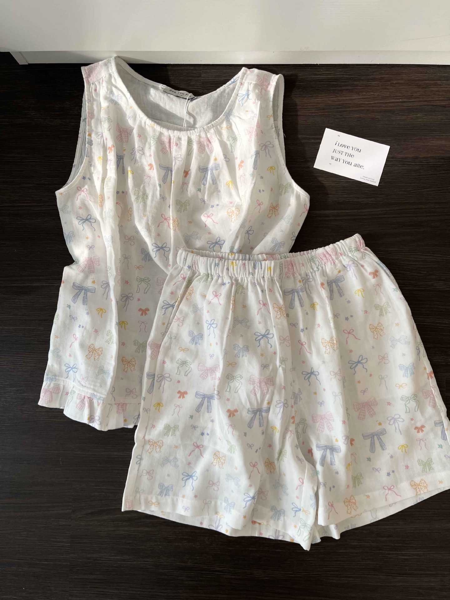 [Spot] Sweet bow vest pajamas women s summer new loungewear sexy shorts large size set M