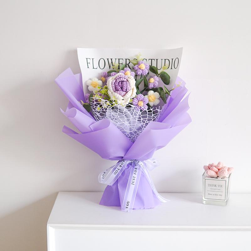 Hand-Knitted Rose Yarn Bouquet - Perfect Birthday or Festival Gift for Friends and Teachers
