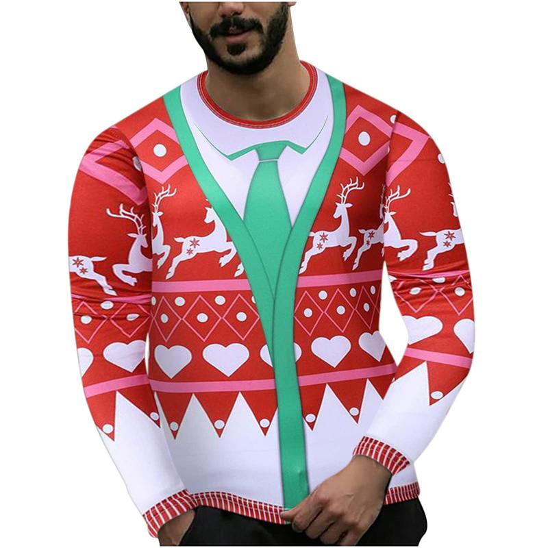 

Faux Real Хелловін Різдво 3D-принт Фотореалістична футболка з довгим рукавом Вуличний одяг Чоловічі топи Вільні футболки з круглим вирізом Якість 4XL