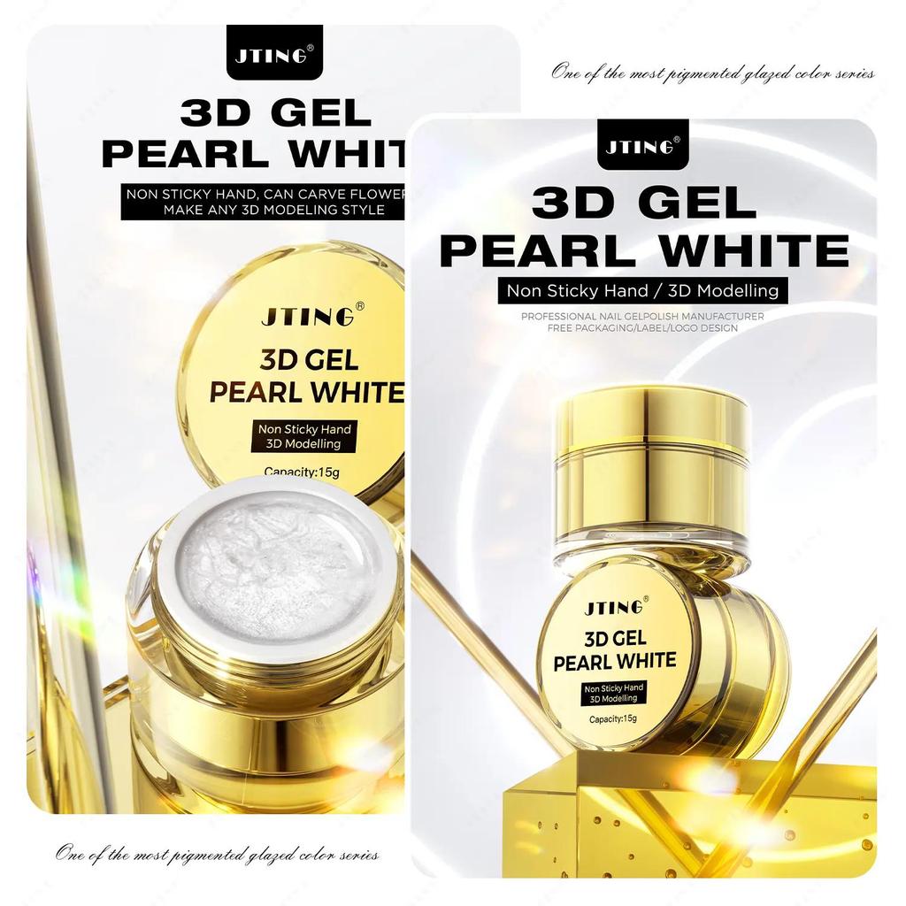 JTING Non Sticky 3D Effect Satin Carving Gel Polish White Color butterfly Flower 3D Modelling Gel Nail Polish OEM Private Label