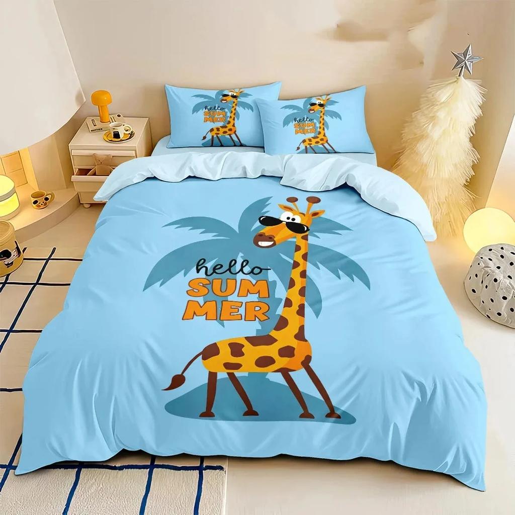 Giraffe Duvet Cover Pillowcas Catoon Bedding Set Kids Boy Girl Teenagers Twin/Full/Queen/King Size 2/3 Pieces Bedroom Decor Gift