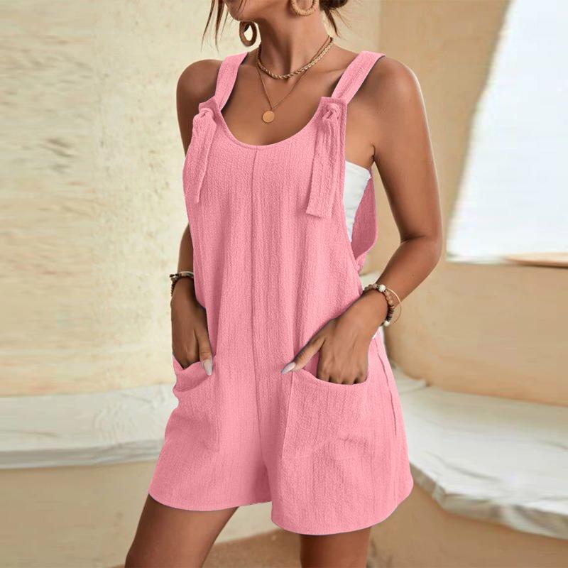 Summer Casual Fashion Plus Size Shorts Jumpsuits Women Elegant Vintage Solid Loose Women Playsuits Simple Vacation Beach Office Ladies Rompers 26354