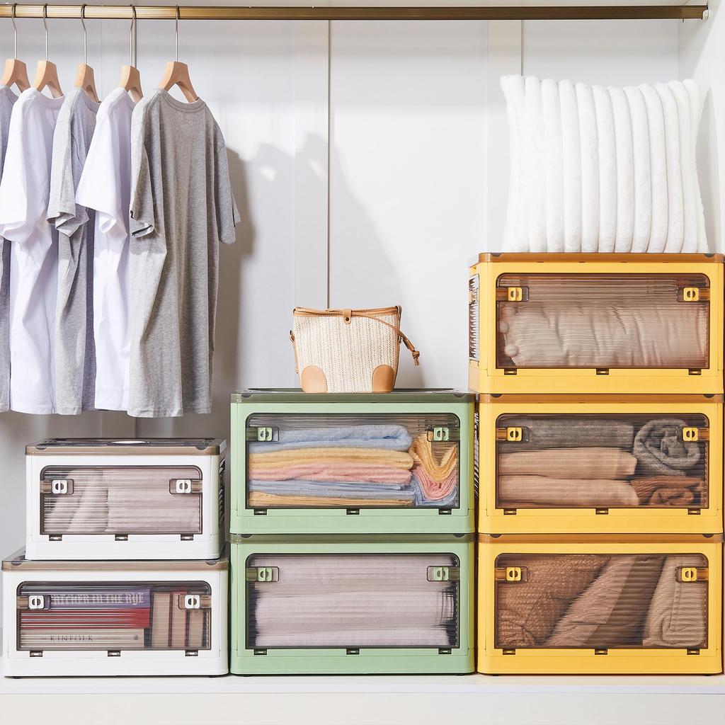 VECELO Úložný prostor s přístupem ze všech stran s velkým kostýmem Průhledný 1 kus 60 cm x 42 cm x Žlutý box, Pouzdro, Skládací, Víko, Stohovatelný,