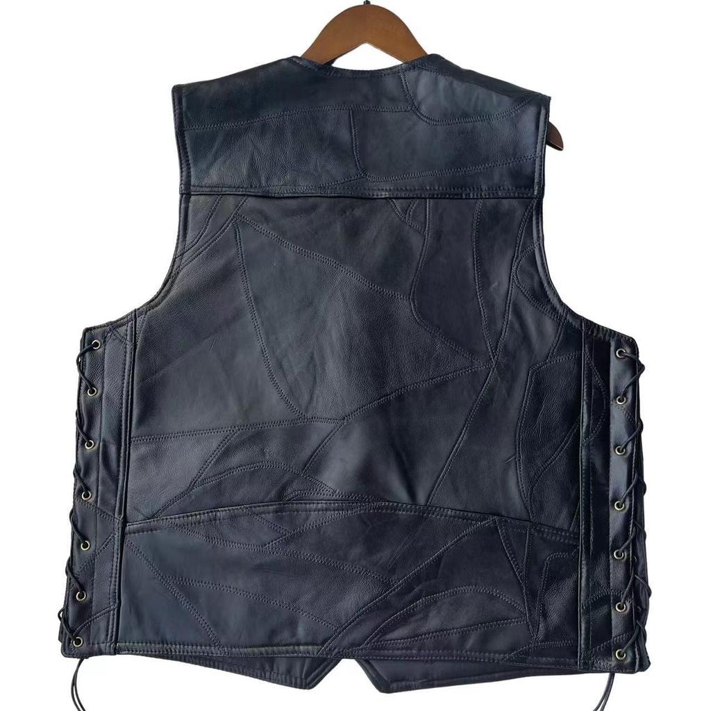 Men's Classic Brown Sheepskin Leather Motorcycle Vest - Plain, Sleeveless Riding Jacket