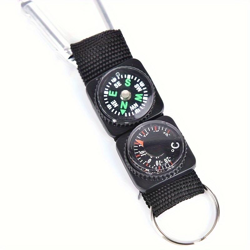 4pcs Three in one outdoor button with compass and thermometer, durable ABS/aluminum material, easy to carry, can be hung on a backpack