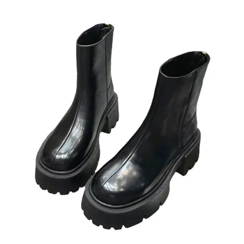 Fashion Women's Ankle Boots High Heel Round Head Thick Heel Back Zipper Fashion Boots Platform Shoes Boots Women 2024