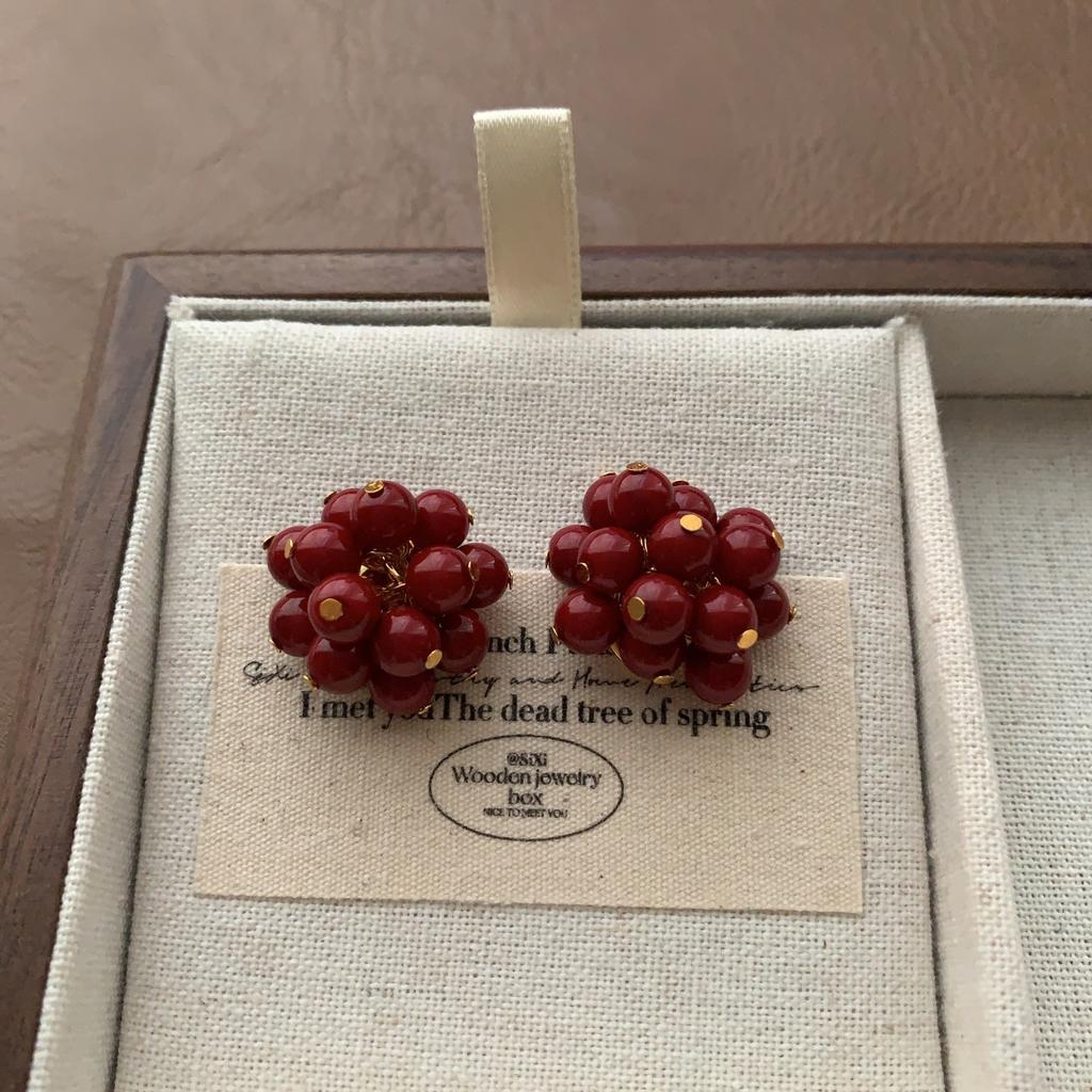 Red Beaded Love Earrings Earrings Premium Classic Flourishing Festive New Earrings