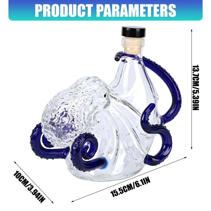 Exquisite Octopus Sculpted Glass Bottle For Liquid Dispensing And Artistic Display Transparent Color