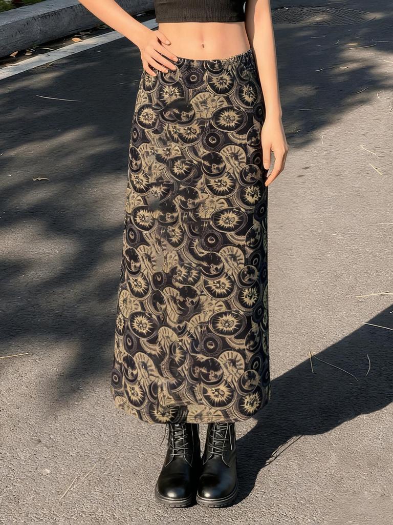 Vintage Europäischer & Amerikanischer Kreisdruck Retro Schlankmachender Rock