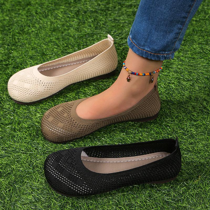 Korean Style Summer Soft Soled Single Shoes for Women Comfortable Knit Breathable Flat Shoes