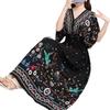 25th Anniversary Ethnic V-Neck Rayon Short Sleeve French-Thai Print Holiday Dress for Women