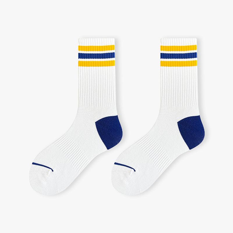 Men's Mid-calf Socks Spring and Summer Thin Pure Cotton Striped Trendy College Style Sports Men's Long Socks Women