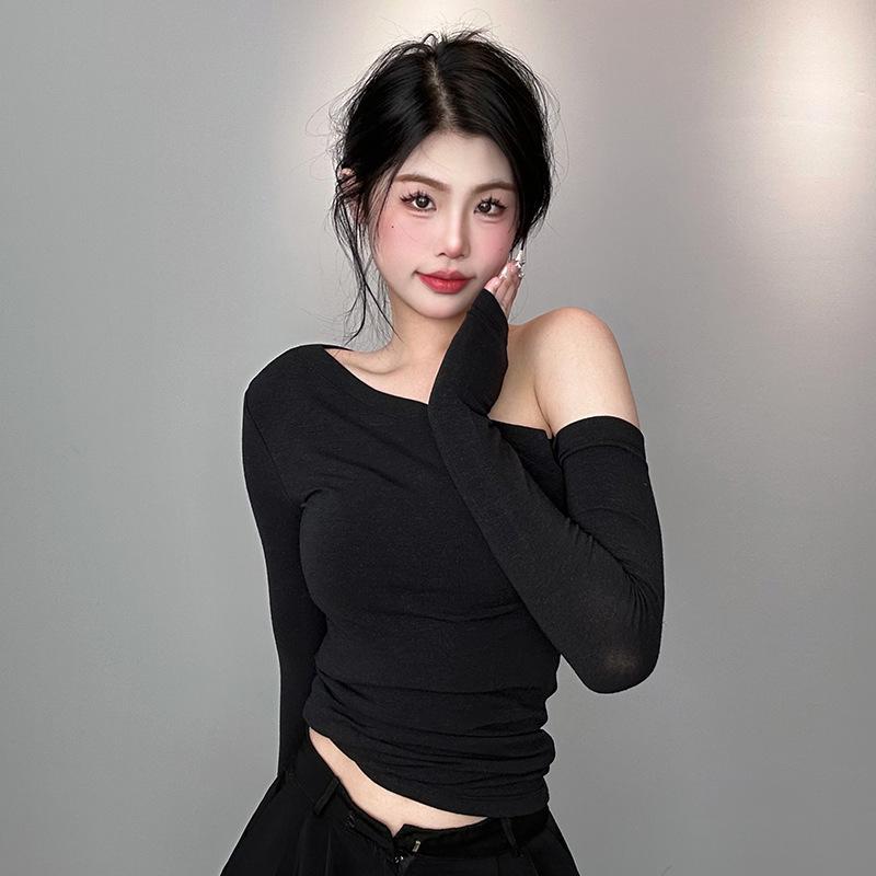 Korean Off-Shoulder Slim Fit Long-Sleeve T-shirt for Women