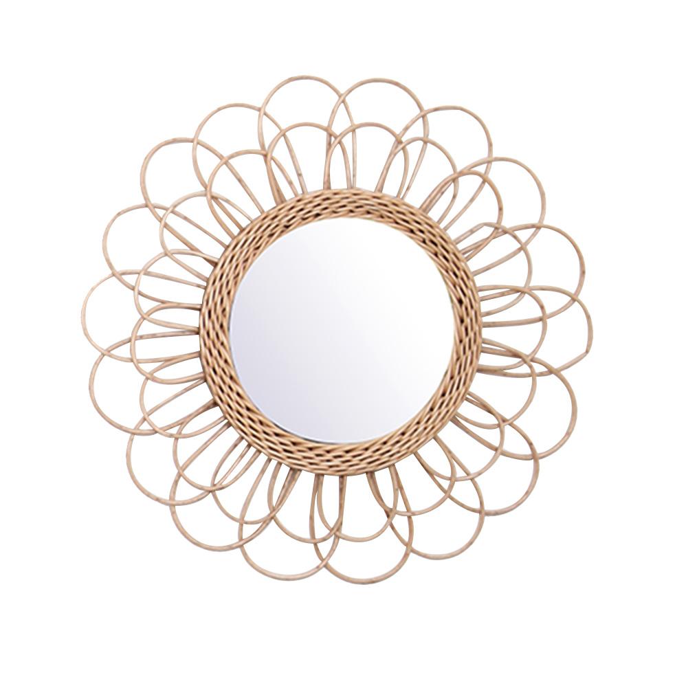 Rattan Dressing Mirror Innovative Art Round Mirror Living Room Wall Hanging Mirror Bathroom Decoration Makeup Mirror