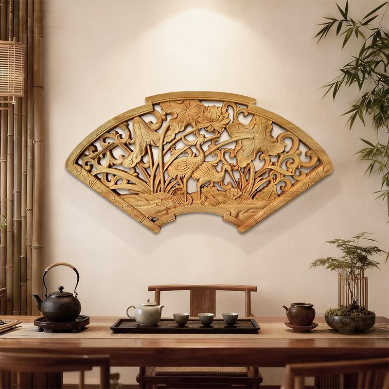Traditional Chinese Woodcarving Wall Hanging Camphor Wood 3D Exquisite Dragon Phoenix Flower Carving Craft Home Decoration