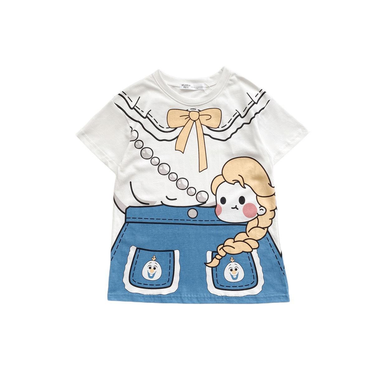Summer Girls Cartoon Princess Dress Baby Short Sleeve T Shirt Dress Cute Printed Tutu Skirt 90