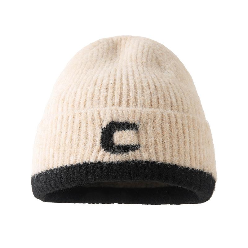 New color matching letter wool hat personalized men's and women's headgear hat autumn and winter warm face small trend wool knitted hat