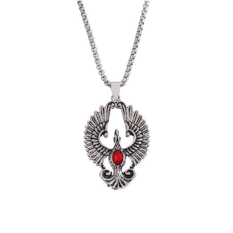 Retro Phoenix Pendant Necklace with Imitation Gemstone – Unisex Fashion Trend