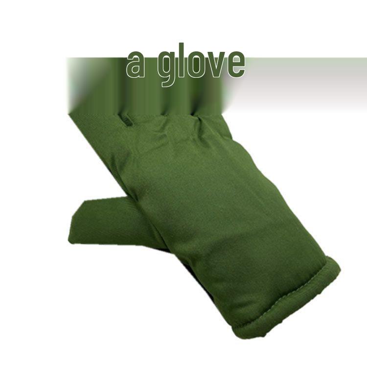 

Military Green Five-Finger Cotton Mittens: Thick, Warm, Old-Fashioned Gloves with Rope for Cold-Protection (Men)