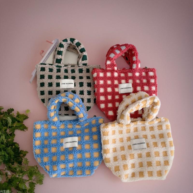 21084 New Lambswool Waffle Handheld Tote - Women's Large Capacity Autumn/Winter Handbag