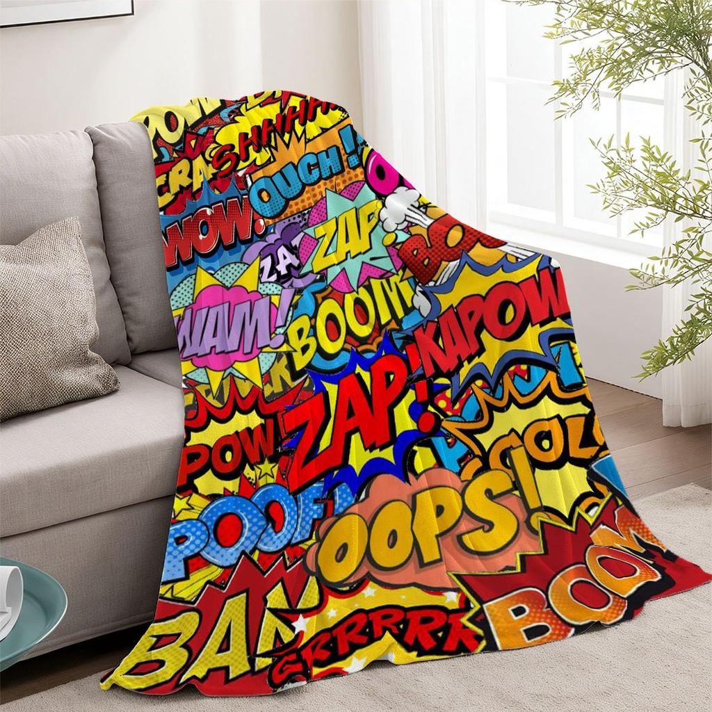 1pc Comic Pop Art Print Flannel Throw Blanket – Trendy Gift for Home Office Sofa Car Nap All Season General