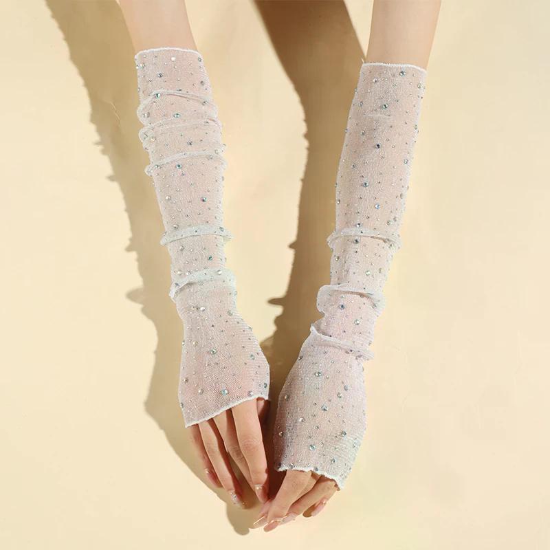 Accessory Photography Background Fashionable Glitter Mesh Lo ng Lace Glove Nail Decor Prop Accessories Sexy Arm Sleeves Mani