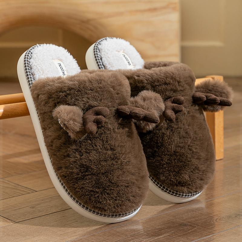 

Милые тапочки из плюшевого хлопка с рожками, осенне-зимние, домашние, нескользящие, бесшумные, плюшевые, теплые, для пары, моп для пола 42-43