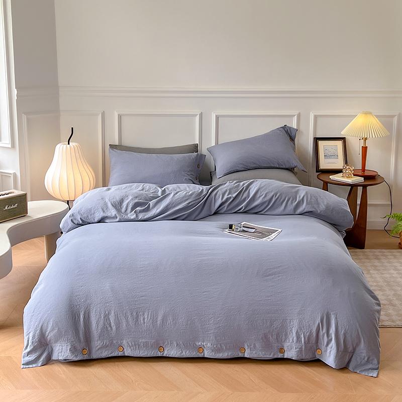 

100% Washed Cotton Duvet Cover 2/3Piece Luxury Soft Bedding Set with Buttons Closure Solid Color Comforter Cover With Pillowcase Single 150x200cm