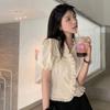 French Gentle V-neck Heavy Duty Shirt with A Unique Summer Temperament Chic Shirt with Short Bubble Sleeves Women's Top