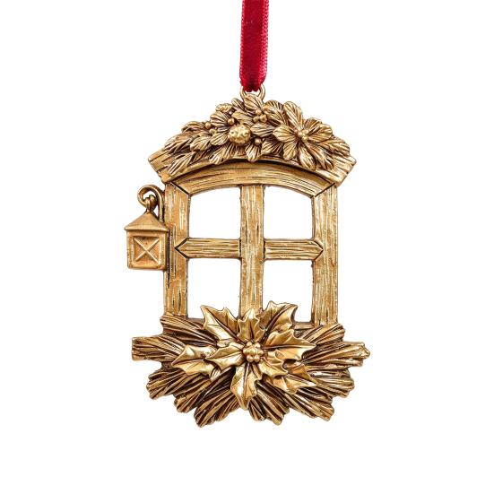 Resin Holiday Decoration Retro Golden Christmas Tree Ornament, Bell Wreath Horse Stocking Window Classic Ornaments Locomotive Pinecone Hanging Decor,