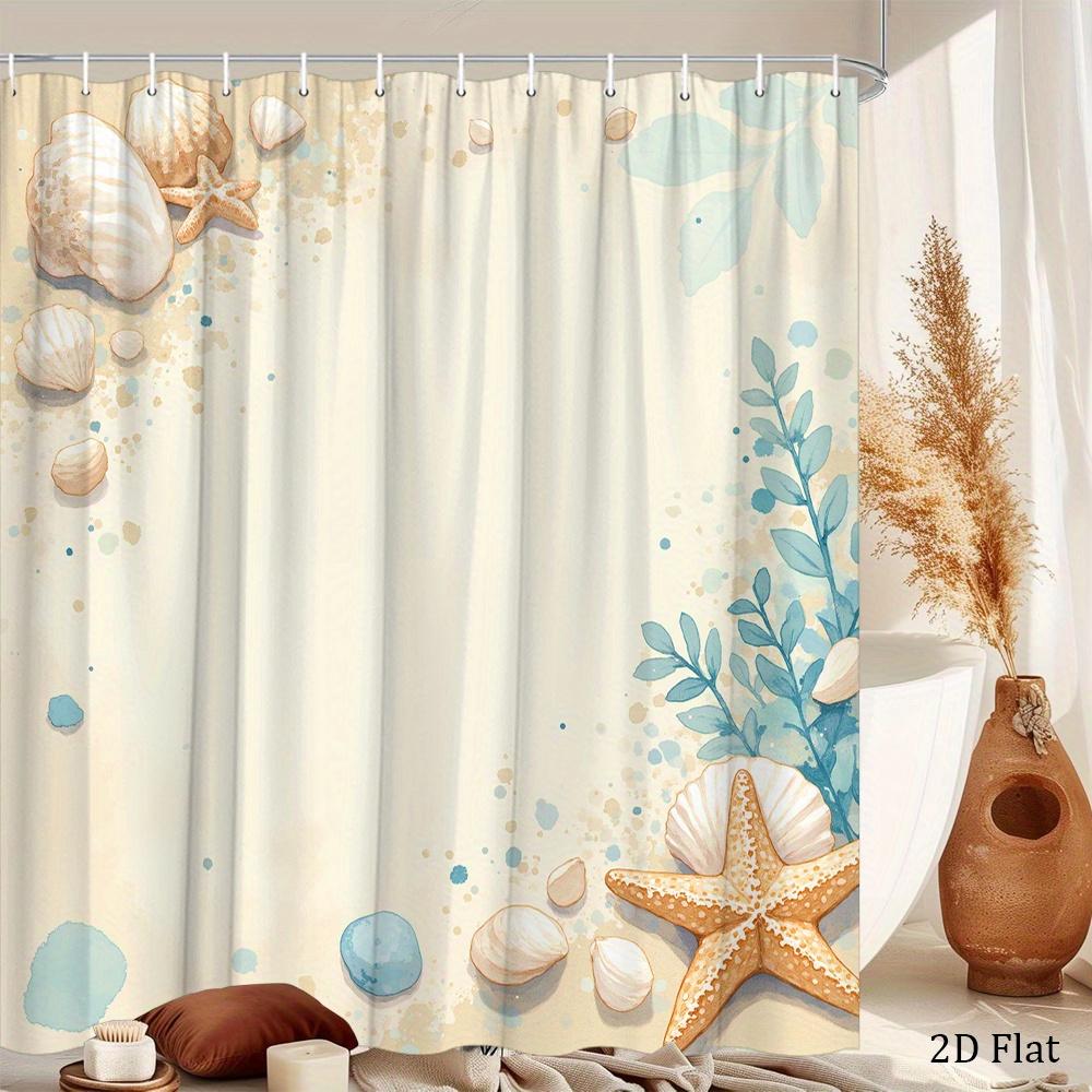 Beach Shell Starfish Shower Curtain 1pc – Nautical Sea Life with Watercolor Dots, Coastal Art Bath Curtain for Calm Home Decor