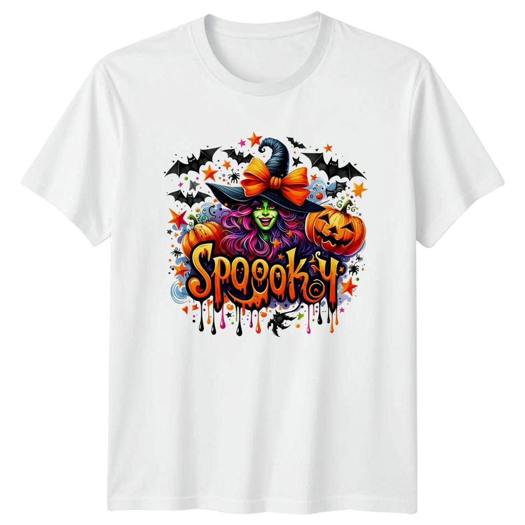 Spooky Halloween Witch Pumpkin Bats Unisexs Unisexs Graphic Tee Shirt