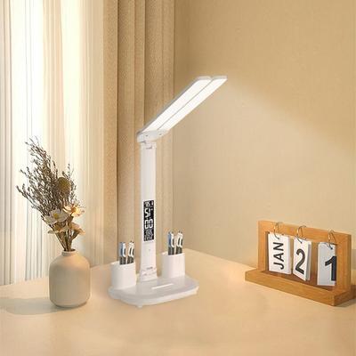 LED Uhr Tischlampe USB Aufladbar Touch Schreibtischleuchten 2 Köpfe 180 Drehbar Faltbar Augenschutz Schreibtisch Lese Nachtlichter