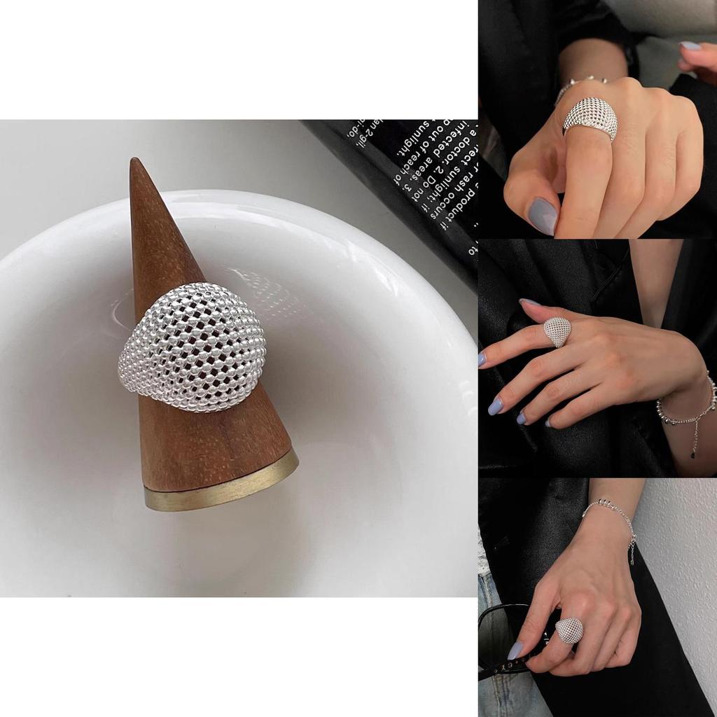 Elegant Gender-neutral Korean Style Hollow Mesh Ball Ring For Women Modern Copper Accessory