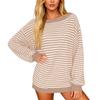 Women's Casual And Stylish Off,the,shoulder Striped Sweater With Dropped Sleeves And A Versatile Pullover Design.