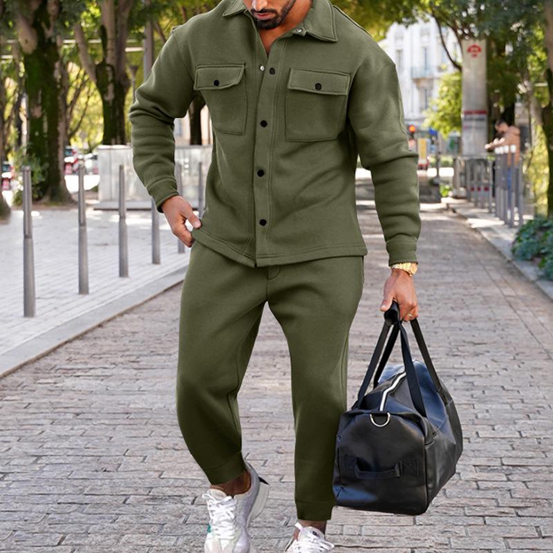 Men's Fall/Winter Suede 2-Piece Set: Single-Breasted Jacket & Trousers Suit