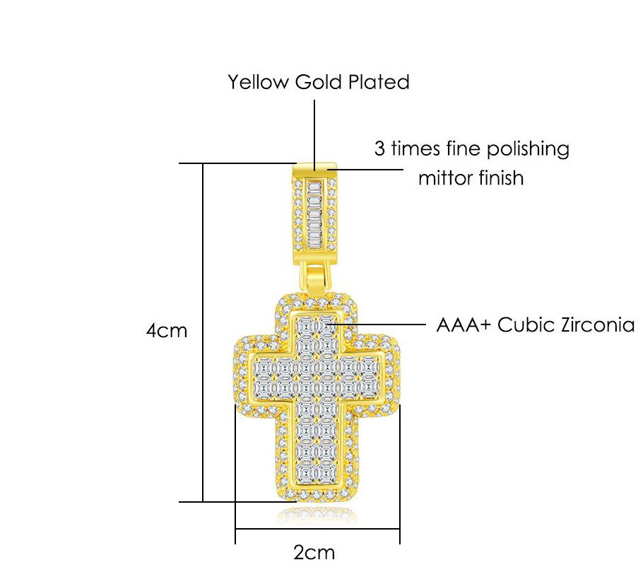Gold-Plated Cross Necklace with Rhinestones and Micro-Set Zircon Pendant - Hip Hop Clavicle Chain for an Elegant European and American Style