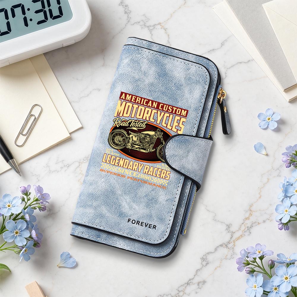 Retro Motorcycle Print Wallet Multi Card Slot Vintage Purse