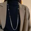 Diamond-encrusted Flower Geometric Pearl Necklace Temperament Light Luxury Sweater Chain French Retro Necklace Autumn and Winter
