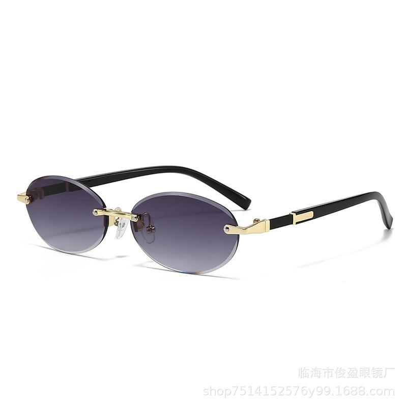 Trendy Cut Edge Personalized Oval Frame Sunglasses New Frameless Spicy Girl Hip-hop Sunglasses Metal WOMEN'S Sunglasses MEN'S Sunglasses