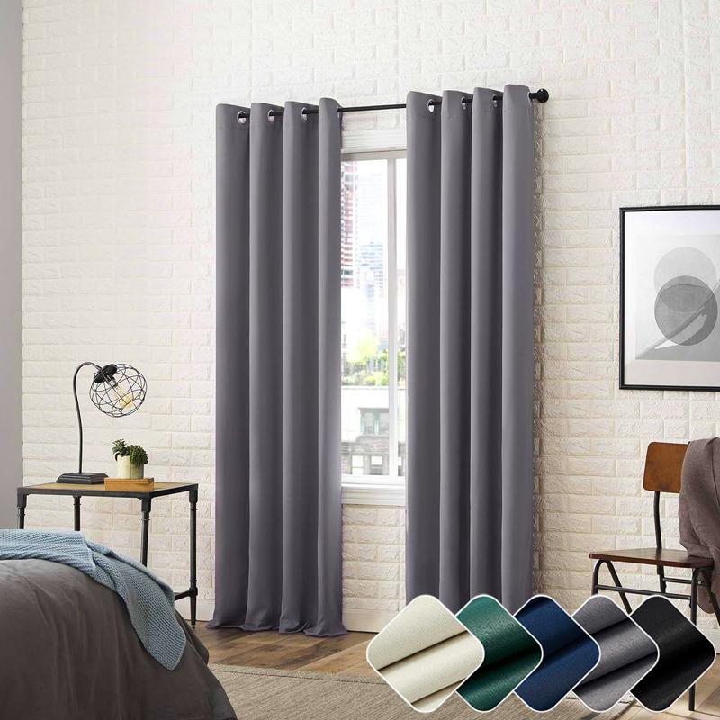 

2 панели/комплект с люверсами сверху, утолщенные затемняющие шторы, теплоизоляционные, шумопоглощающие и блокирующие свет W42inchxH63inch 2PCS&Grommet Top серый