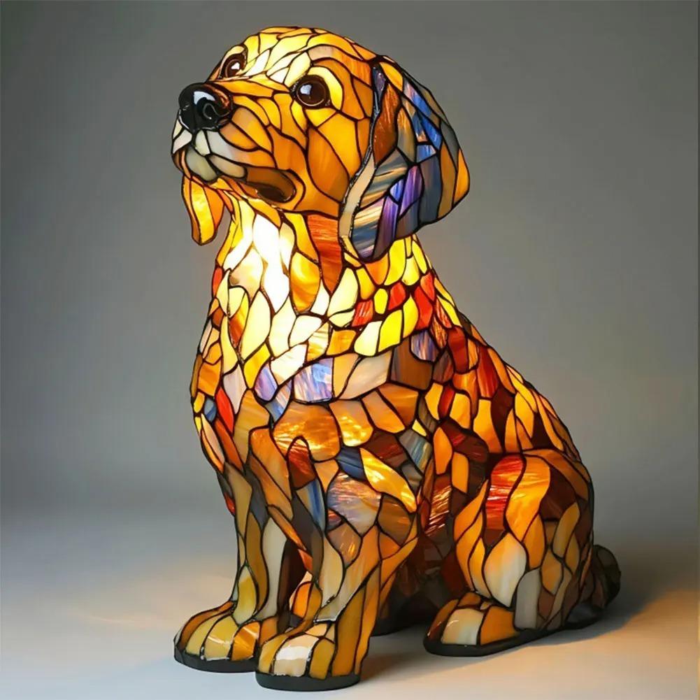 LED Animal Resin Table Lamp Dog Series Art Night Light 3D Stained Glass Cute Dog Bedside Lamp for Living Room Bedroom Decoration