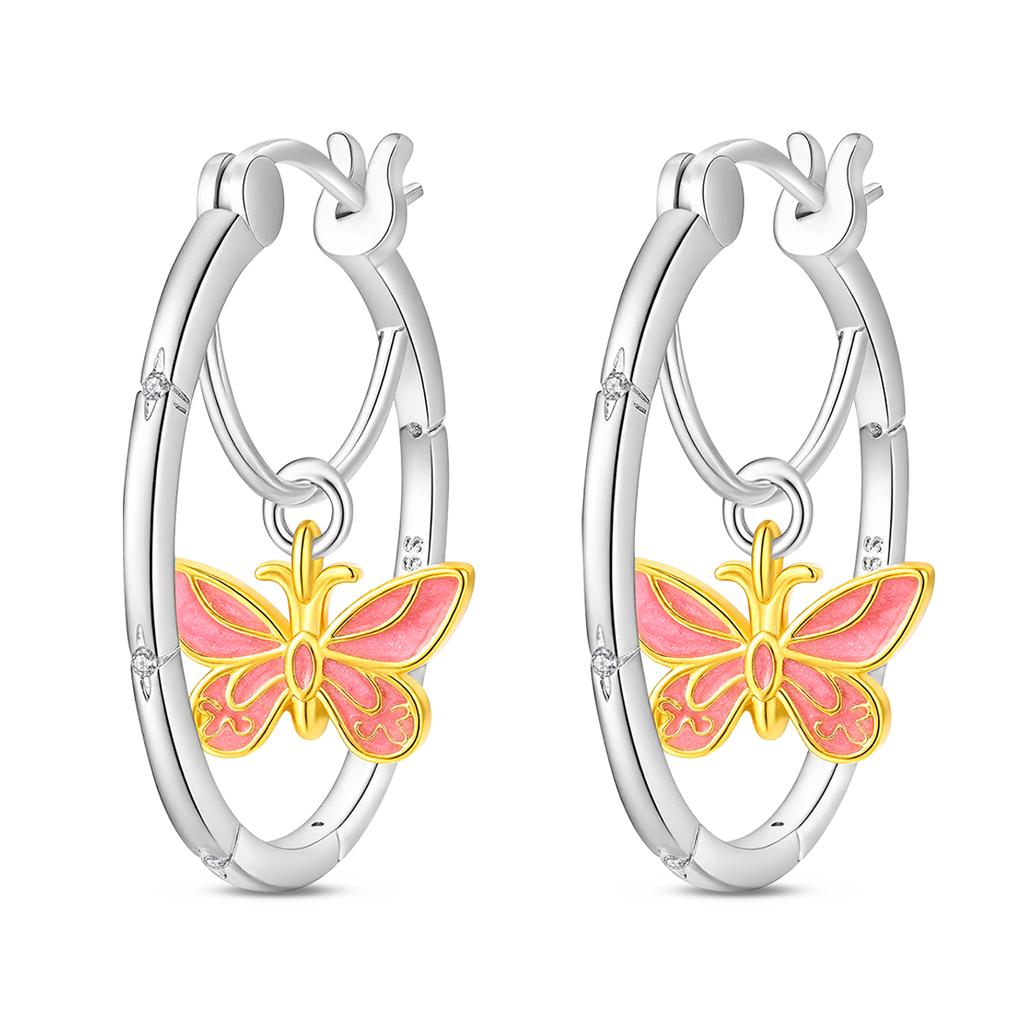 Butterfly Earrings Original 925 Silver Pink Bow Heart Zircon Star Flower Stud Earrings Women Jewelry Gift Love Valentine Day Set