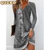Fashion Autumn Winter Long Sleeve V-Neck Casual Dresses