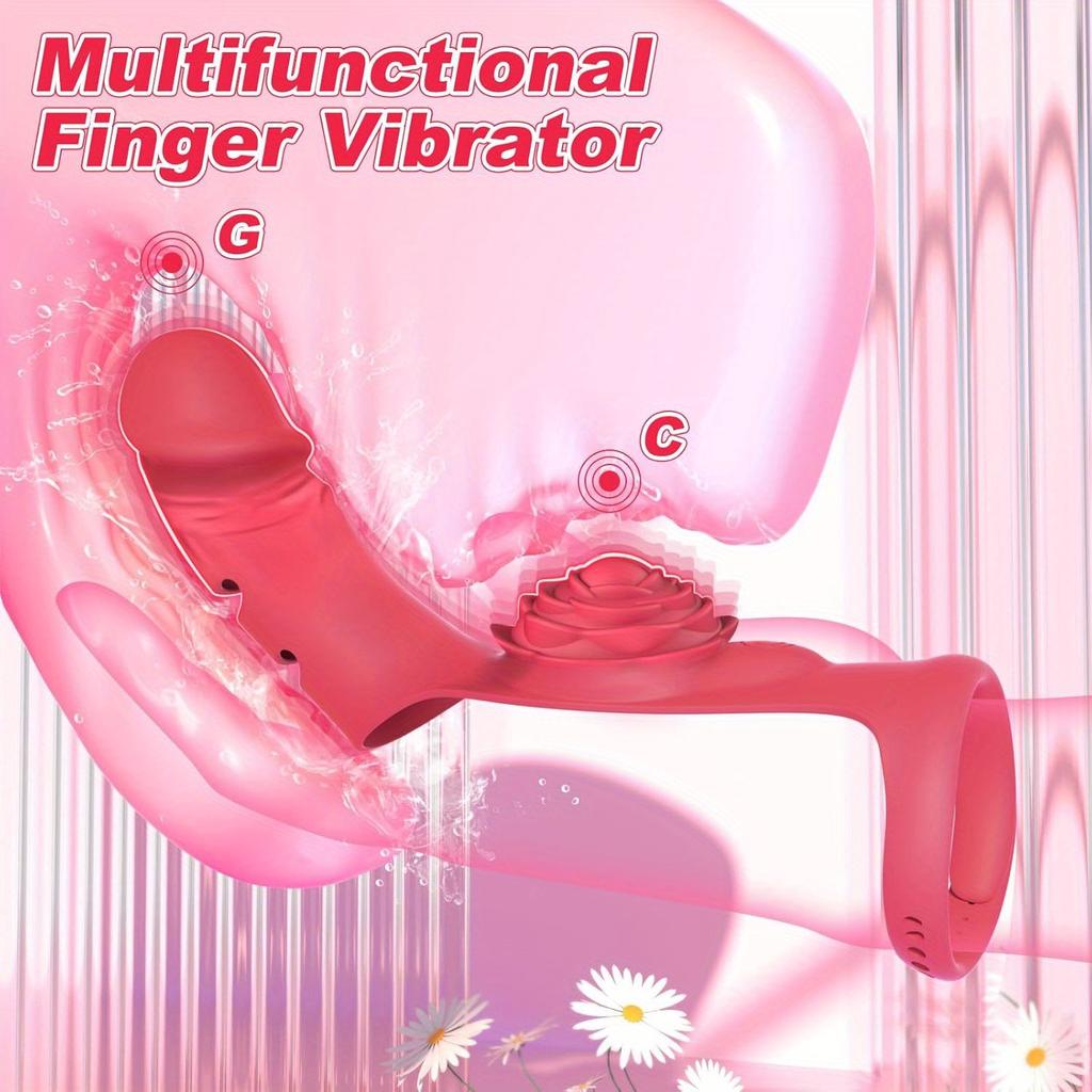 Finger Vibrator G Spot Vibrator Clitoral Stimulator Rose Toy with 9 Powerful Vibration Modes Adjustable Nipple Massager Female