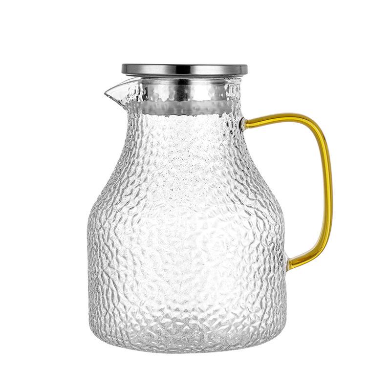 Glass Pot with Handle Hammer Pattern Household Large Capacity High Borosilicate Glass Cold Water Kettle Stainless Steel Lid Cold Water Kettle