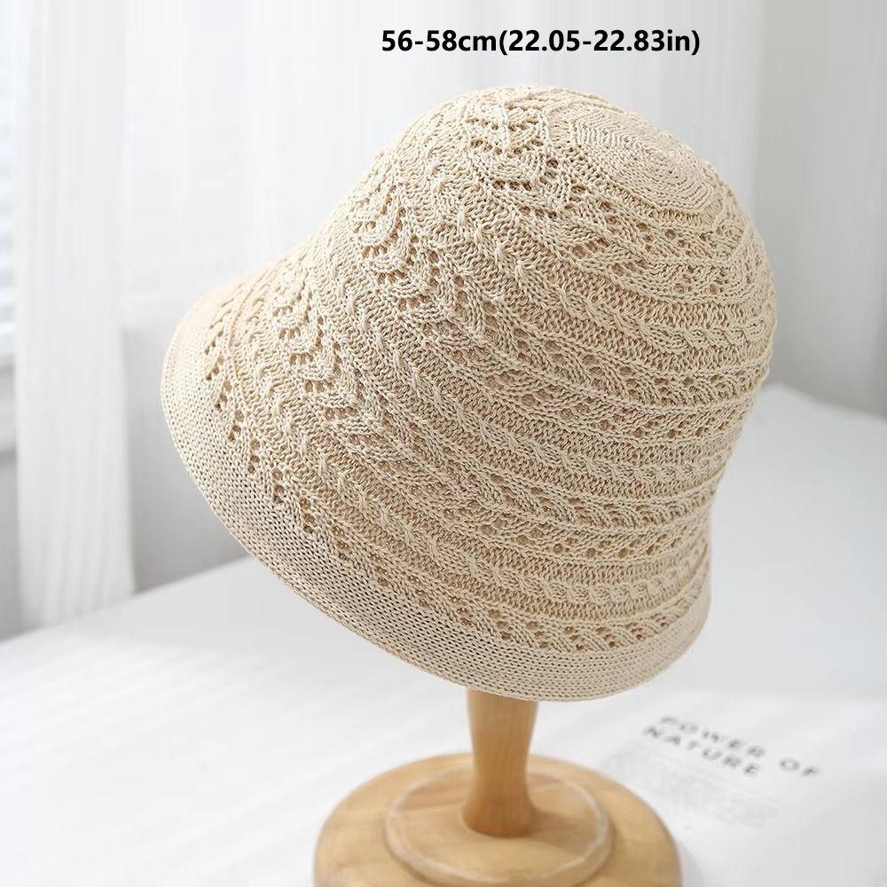 Knitted Bucket Hat Breathable Sun Hat Casual Hollow Beach Cap  Spring and Summer