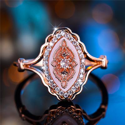Anel de Noivado Feminino Pequeno de Zircônia Branca Cor Ouro Rosa Joias de Casamento de Verão Para Mulheres